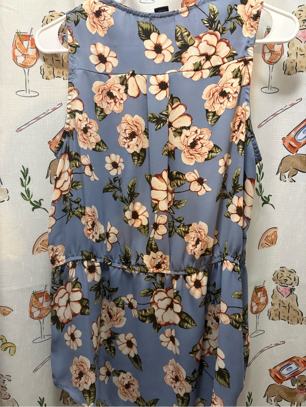 Justify Blue Floral Sleeveless V-Neck Tie-Waist Blouse - Picture 4 of 5